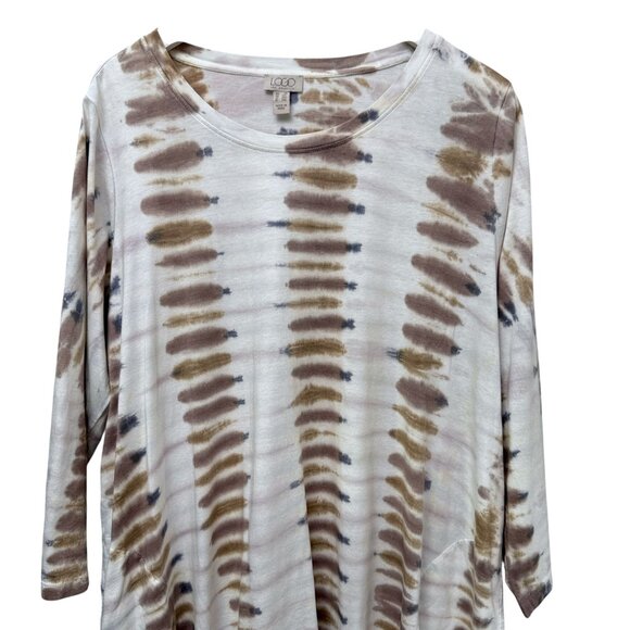 LOGO Lori Goldstein Tunic Tee Plus Size 1X Tan Boho Tie Dye Pockets Womens Top - Picture 8 of 10